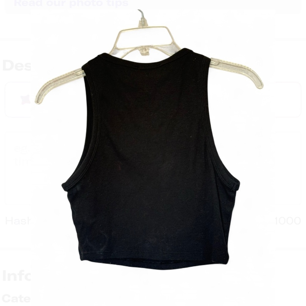 Zara Women’s Black Cotton Ribbed Cropped Tank Large - Picture 2 of 3